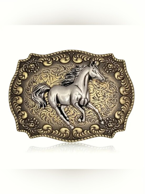Accessories - Western Running Horse Belt Buckle Cowboy Rodeo Antique Gold Silver Tone
